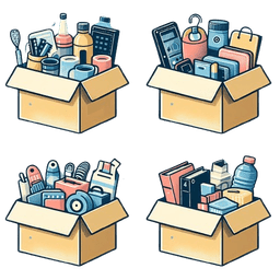 An illustration of four boxes staffed with different items