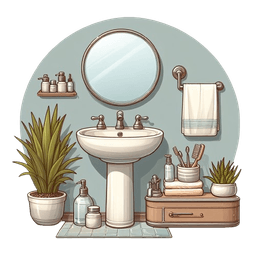 An illustration of a Bathroom Sink and some bathroom stuff around it