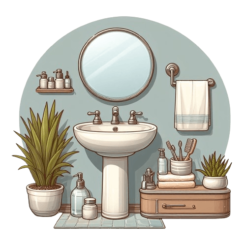 An illustration of a Bathroom Sink and some bathroom stuff around it
