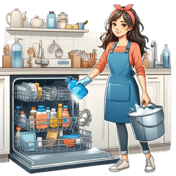 A girl Cleaning Dishwasher with Baking Soda