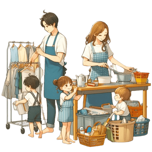 A family and Chores to Do Around the House