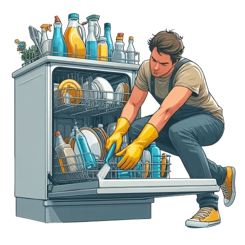A man cleaning Dishwasher with Vinegar